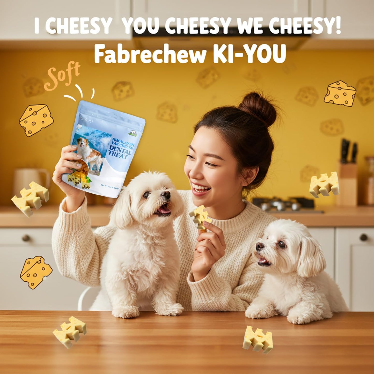 Fabrechew KI-You Himalayan Yak Cheese – Soft, Prebiotic & Nutritious Dog Dental Treat with Unique Cleaning Shape, Gentle on Teeth, Supports Gut & Oral Health, Less-Mess Formula (Treat - Small Type)