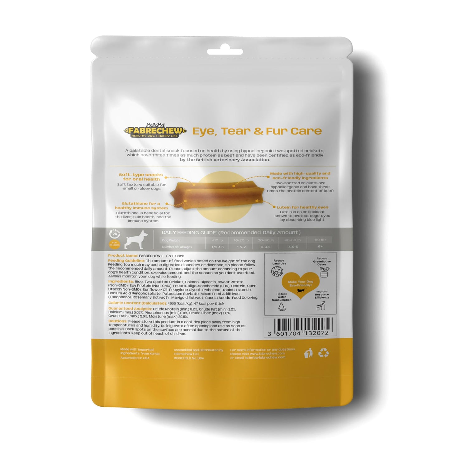 Fabrechew Yellow Eye, Tear Marks & Fur Care Dog Treats – High-Protein Dental Snacks with Cricket & Salmon Protein, Hypoallergenic, Meat Free, Supports Clear Eyes & Healthy Fur, Soft Type (14 Pcs)