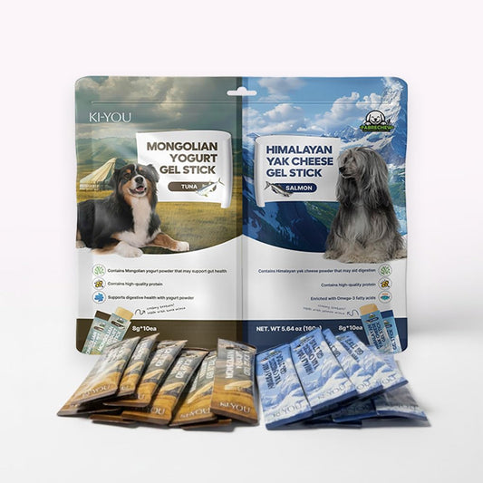 Fabrechew KI-You 2 in 1 Gel Stick Treats for Dogs & Cats : Mongolian Yogurt & Himalayan Yak Cheese, Clean Formula Variety Pack (Meal Topper & Pill Hider) 20 Pack