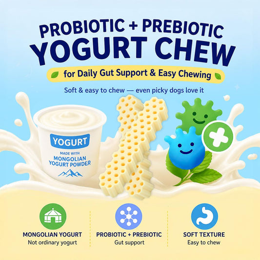 KIYOU Mongolian Yogurt for Dogs – Probiotic & Prebiotic Rich for Gut Health, Soft Honeycomb Shape for Gentle Dental Care, and Sensitive Gums (Chew - Long Type)
