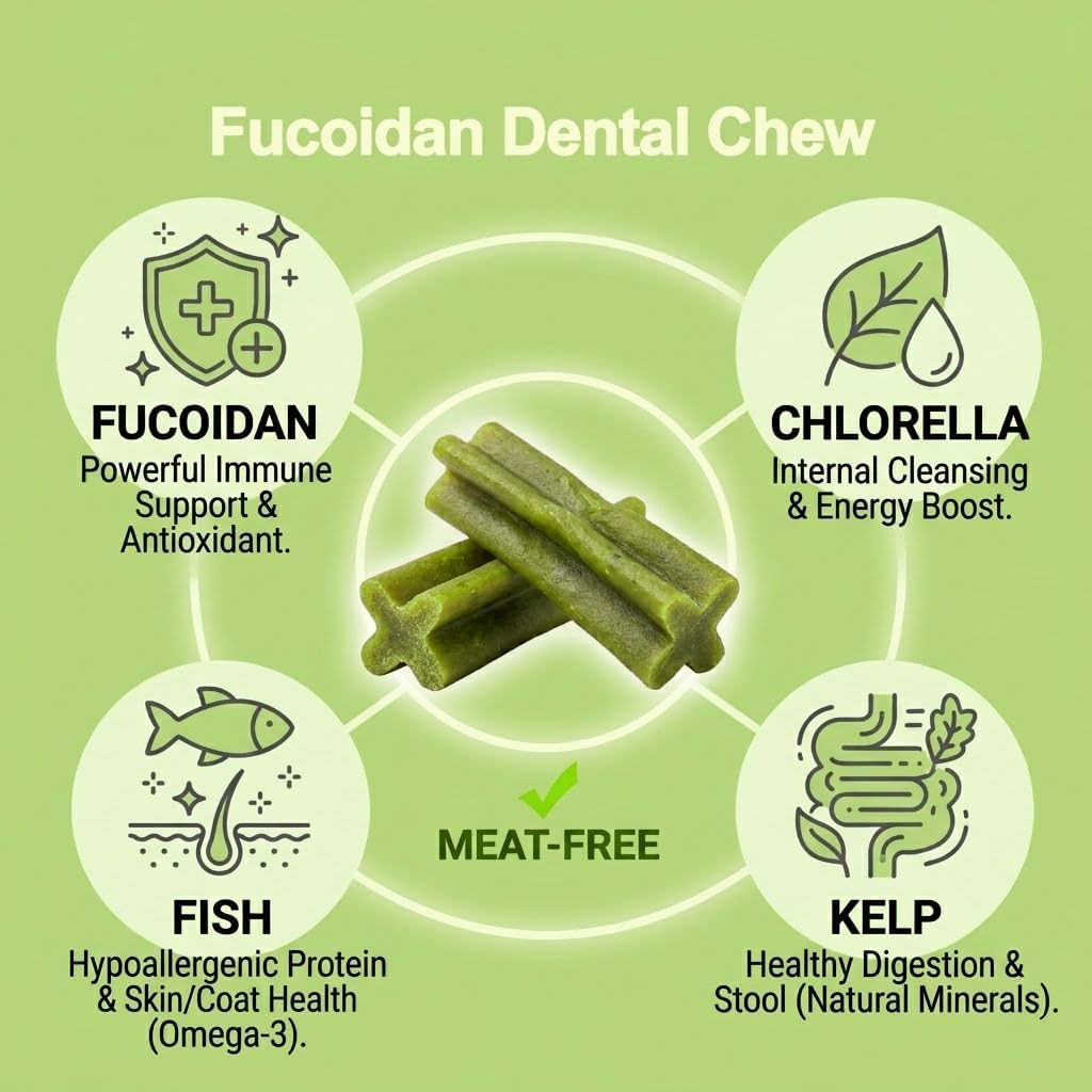 Fabrechew Fucoidan Dog Treats – Seaweed-Based Functional Chews for Immune, Digestive & Stool Support, Hypoallergenic, No Meat (Soft Gel)