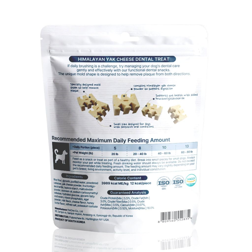 Fabrechew KI-You Himalayan Yak Cheese – Soft, Prebiotic & Nutritious Dog Dental Treat with Unique Cleaning Shape, Gentle on Teeth, Supports Gut & Oral Health, Less-Mess Formula (Treat - Small Type)