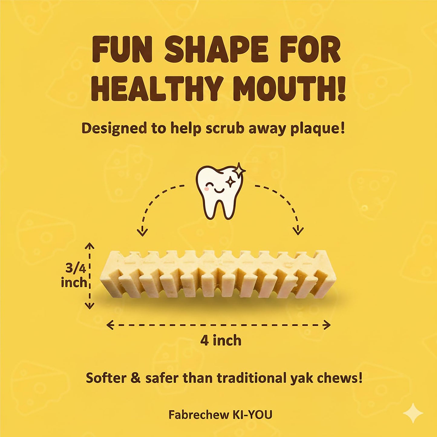 KI-You Himalayan Yak Cheese – Soft, Prebiotic & Nutritious Dental Chew for Dogs with Unique Cleaning Shape, Gentle on Teeth, Supports Gut & Oral Health, Less-Mess Formula (Chew - Long Type)