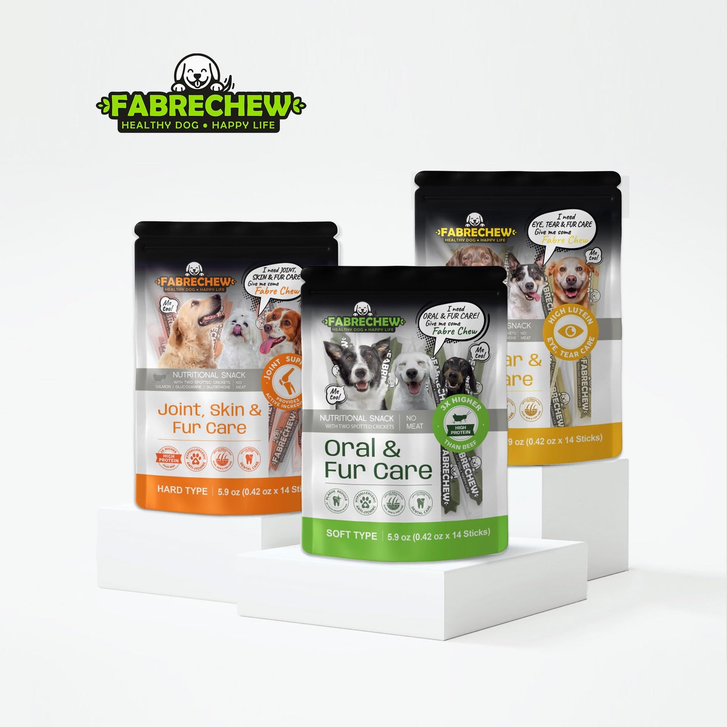 Fabrechew Cricket Protein Dog Treats : High-Protein Dental Chews for Fresh Breath, Hypoallergenic & Fur Health, No Meat, Sustainable, (14 Pcs)