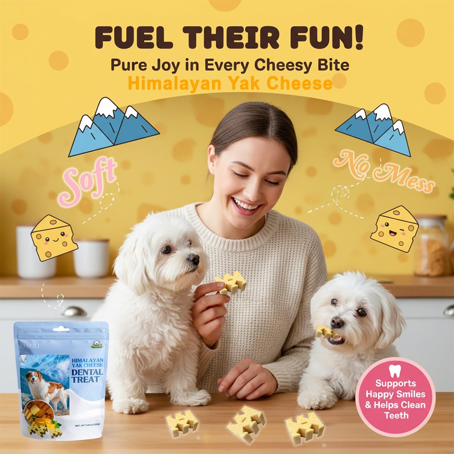 Fabrechew KI-You Himalayan Yak Cheese – Soft, Prebiotic & Nutritious Dog Dental Treat with Unique Cleaning Shape, Gentle on Teeth, Supports Gut & Oral Health, Less-Mess Formula (Treat - Small Type)