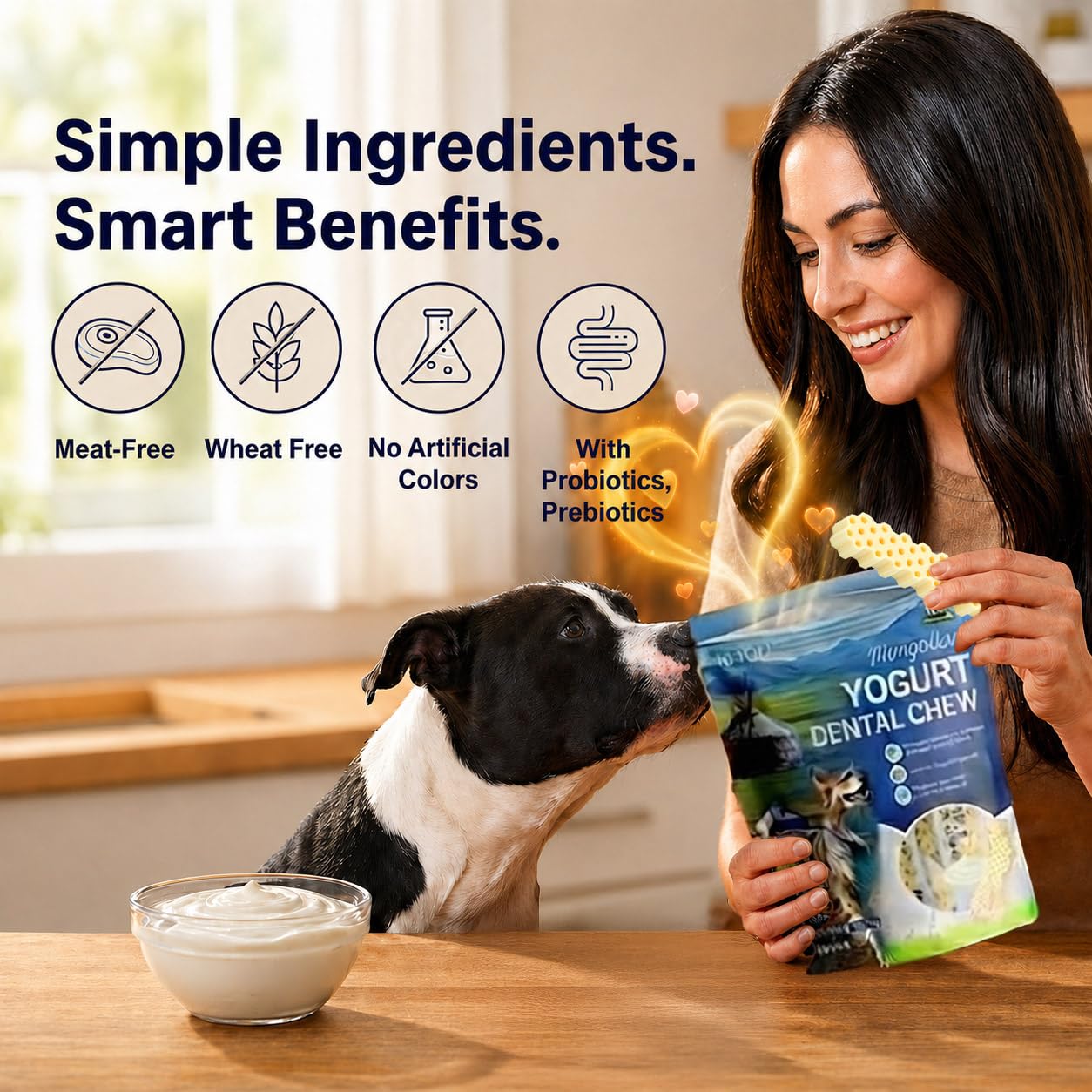 KIYOU Mongolian Yogurt for Dogs – Probiotic & Prebiotic Rich for Gut Health, Soft Honeycomb Shape for Gentle Dental Care, and Sensitive Gums (Chew - Long Type)