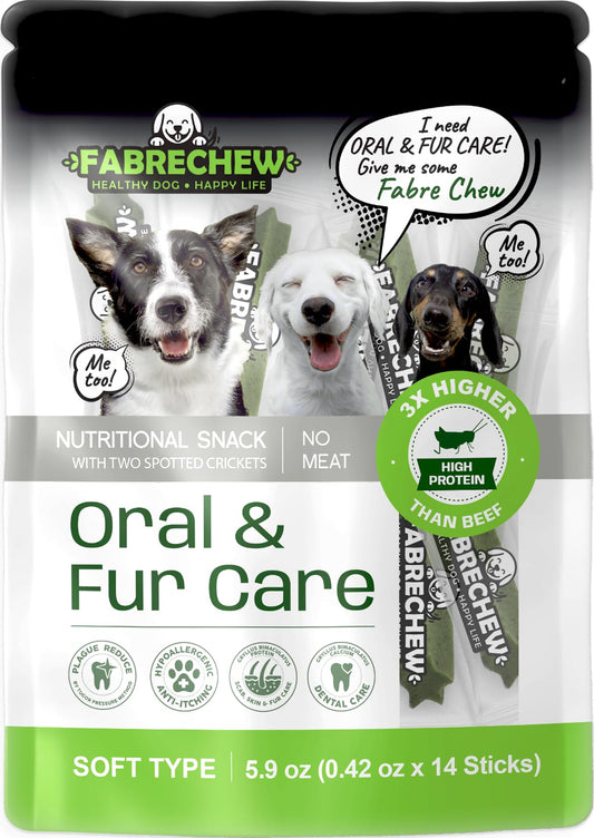 Fabrechew Cricket Protein Dog Treats : High-Protein Dental Chews for Fresh Breath, Hypoallergenic & Fur Health, No Meat, Sustainable, (14 Pcs)