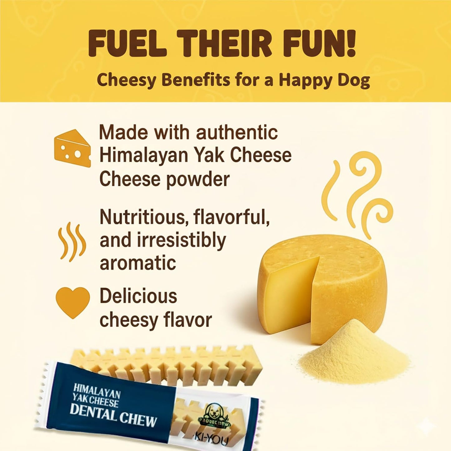 KI-You Himalayan Yak Cheese – Soft, Prebiotic & Nutritious Dental Chew for Dogs with Unique Cleaning Shape, Gentle on Teeth, Supports Gut & Oral Health, Less-Mess Formula (Chew - Long Type)