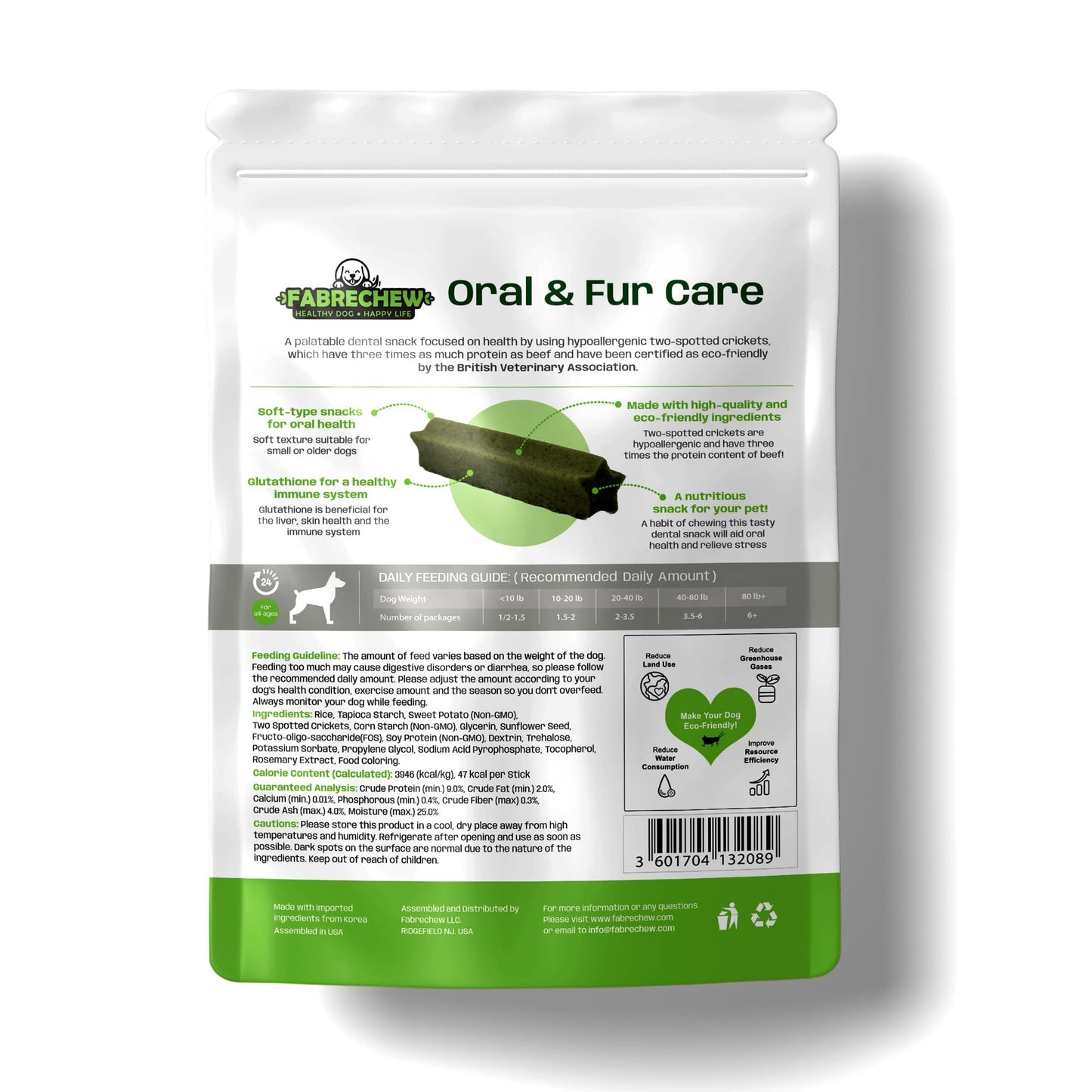 Fabrechew Cricket Protein Dog Treats : High-Protein Dental Chews for Fresh Breath, Hypoallergenic & Fur Health, No Meat, Sustainable, (14 Pcs)