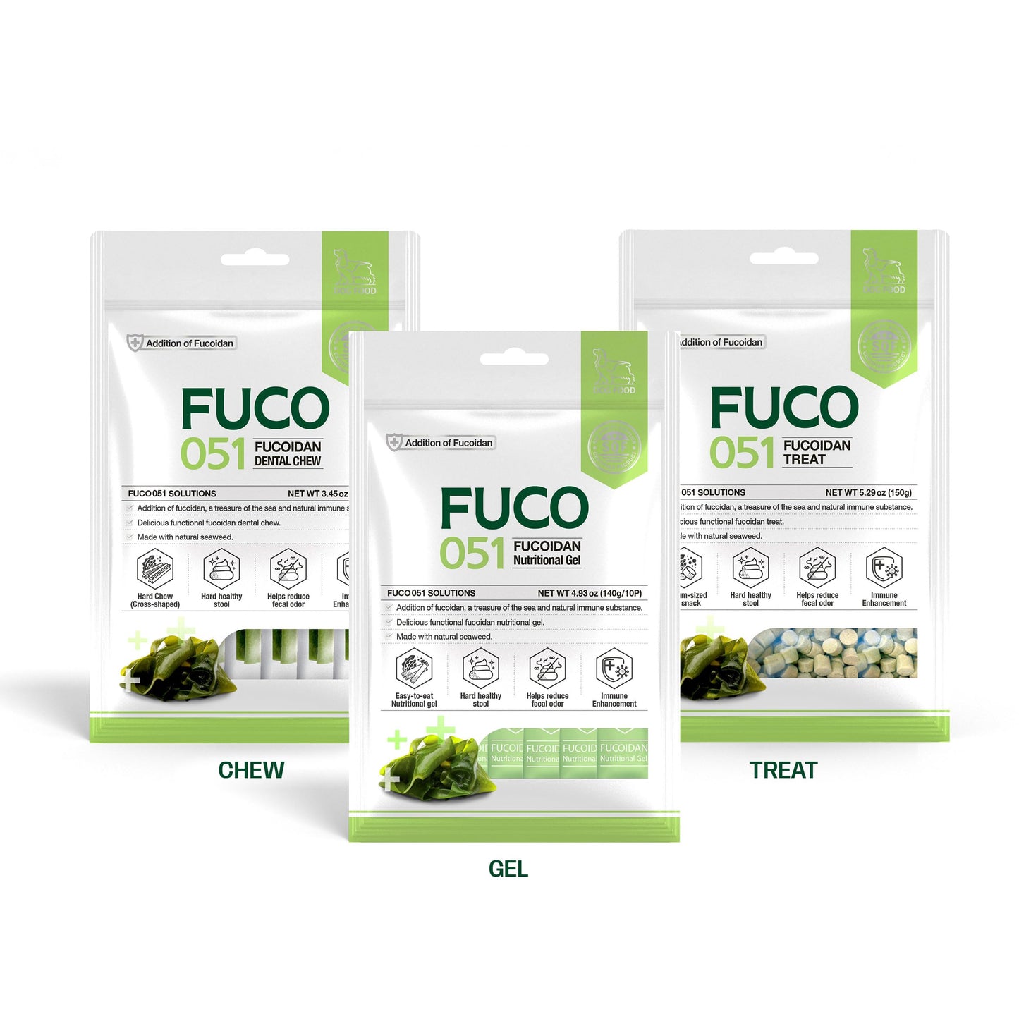 Fuco 051 Fucoidan Gel Treat for Dogs – Digestive, Immune & Stool Odor Support with Spirulina, Prebiotics & Seaweed Superfoods, Sugar-Free (10 Pack)