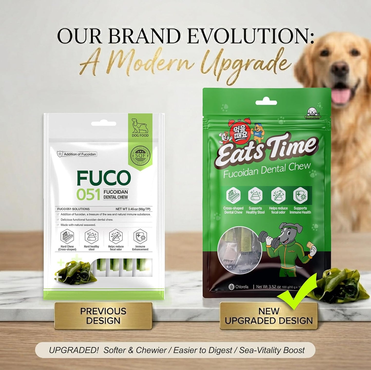 Fabrechew Fucoidan Dog Treats – Seaweed-Based Functional Chews for Immune, Digestive & Stool Support, Hypoallergenic, No Meat (Soft Gel)