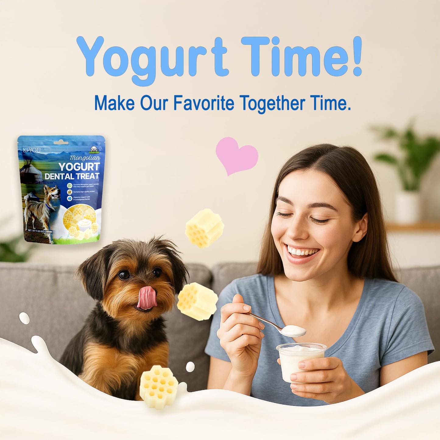 KIYOU Mongolian Yogurt for Dogs – Probiotic & Prebiotic Rich for Gut Health, Soft Honeycomb Shape for Gentle Dental Care, and Sensitive Gums (Treat - Small Type)