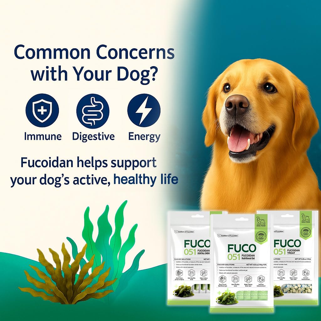 Fabrechew Fucoidan Dog Treats – Seaweed-Based Functional Chews for Immune, Digestive & Stool Support, Hypoallergenic, No Meat (Soft Gel)