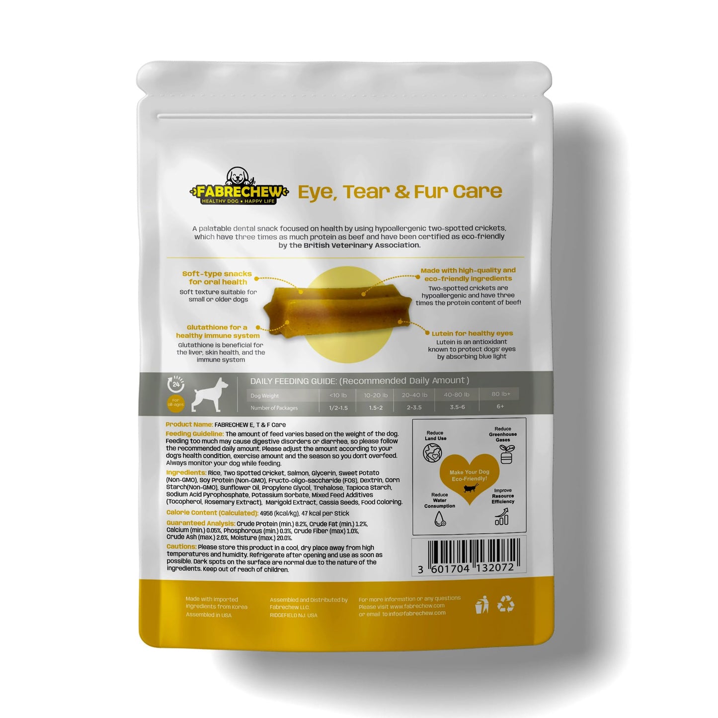 Fabrechew Cricket Protein Dog Treats : High-Protein Dental Chews for Fresh Breath, Hypoallergenic & Fur Health, No Meat, Sustainable, (14 Pcs)